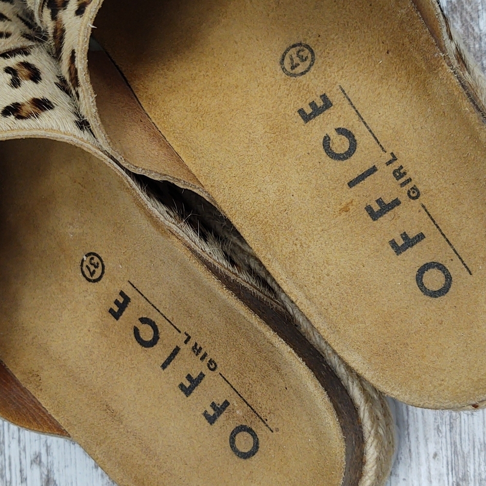 Like New Office Girl Leopard Calf Hair Flatform Espadrille Slide Sandal - Picture 14 of 16